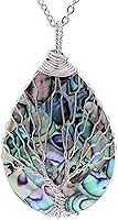 Sedmart Handmade Abalone Shell Tree of Life Pendant Necklace - Tear Drop Wire Wrap Women's Fashion Jewelry, Mom Gift