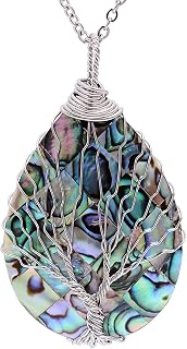 Sedmart Handmade Abalone Shell Tree of Life Pendant Necklace - Tear Drop Wire Wrap Women's Fashion Jewelry, Mom Gift