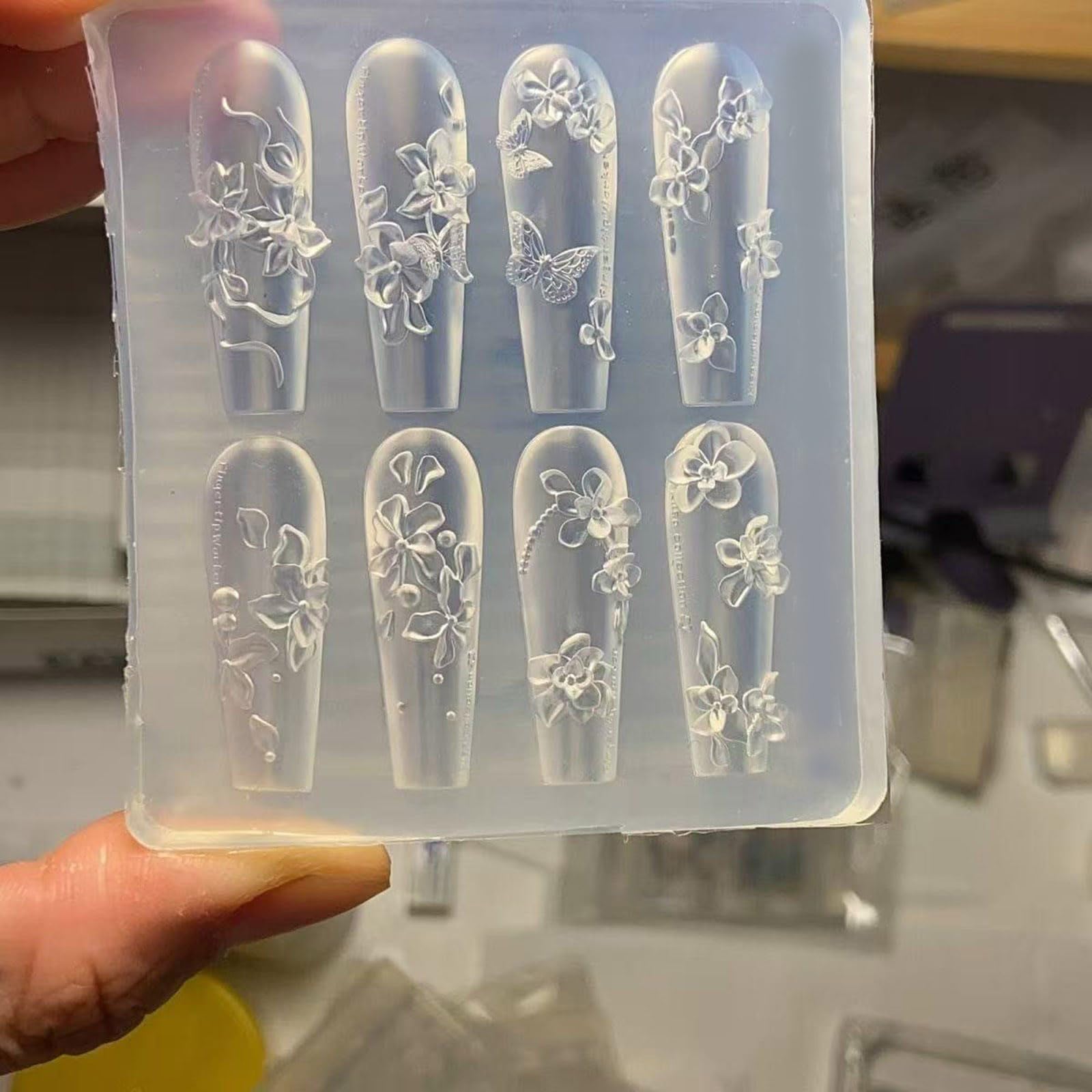 Stampo in silicone per unghie floreali, per manicure, morbido, flessibile, riutilizzabile, con stampo in silicone per studio unghie facile da demolire