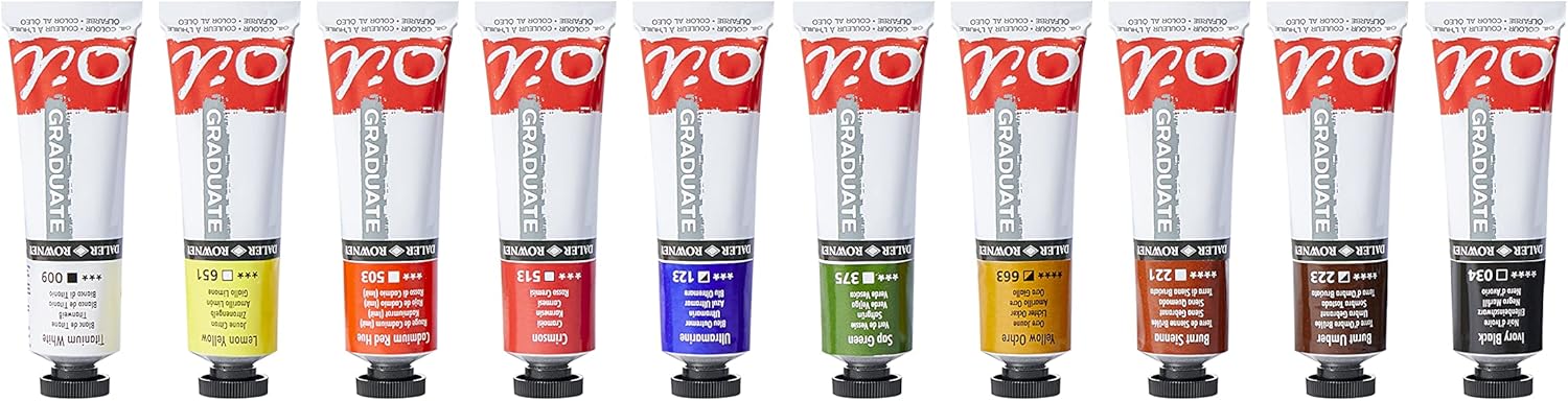Daler-Rowney Graduate Oil Paint Set, 10-Tube Assorted Colors, 38ml - Oil Painting Supplies for Artists and Students - Oil Paints for Panels, Canvas, Paper and More