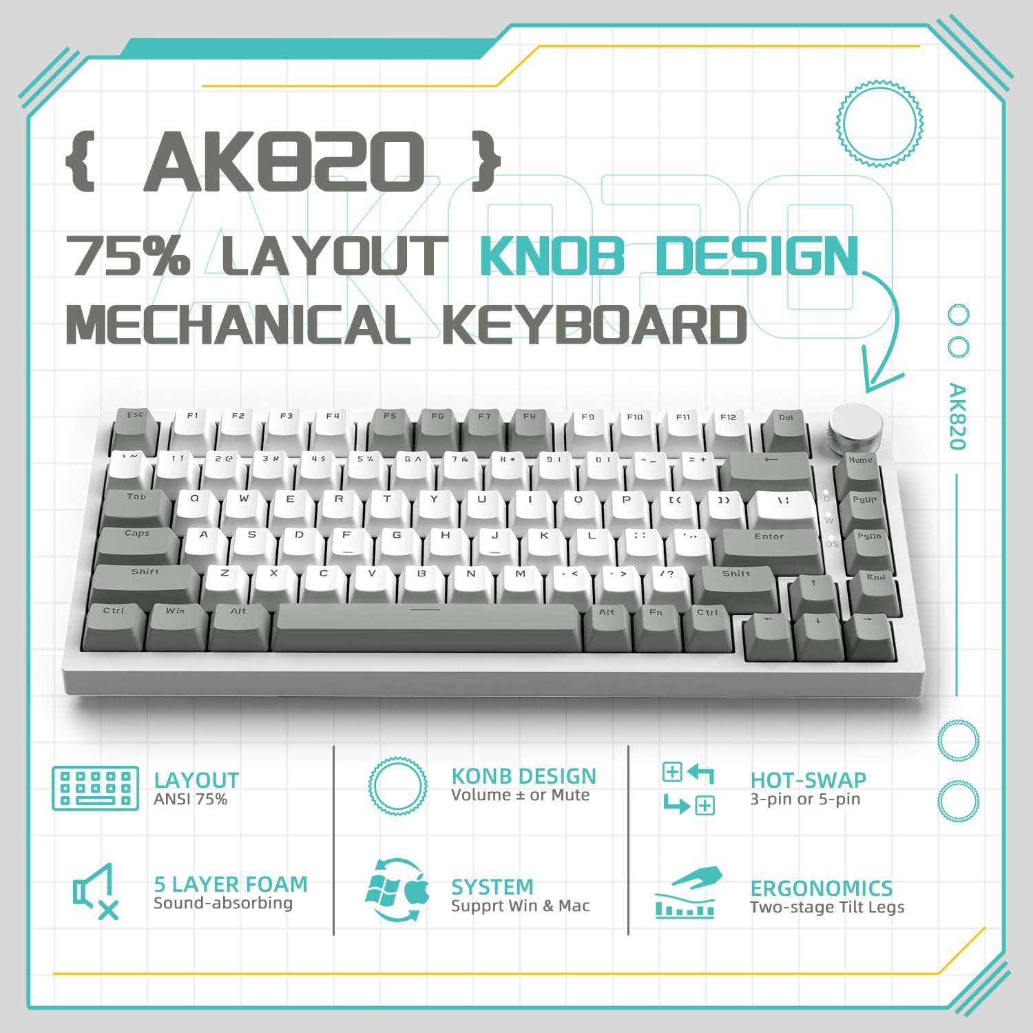 YINDIAO AK820 75% Layout Mechanical Keyboard