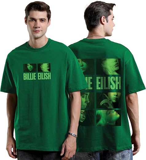 AWARA BACHA Billie Eilish Oversized Green Tshirt for Men and Women Music Artist Celebrity Fan Merchandise Drop Shoulder Un...