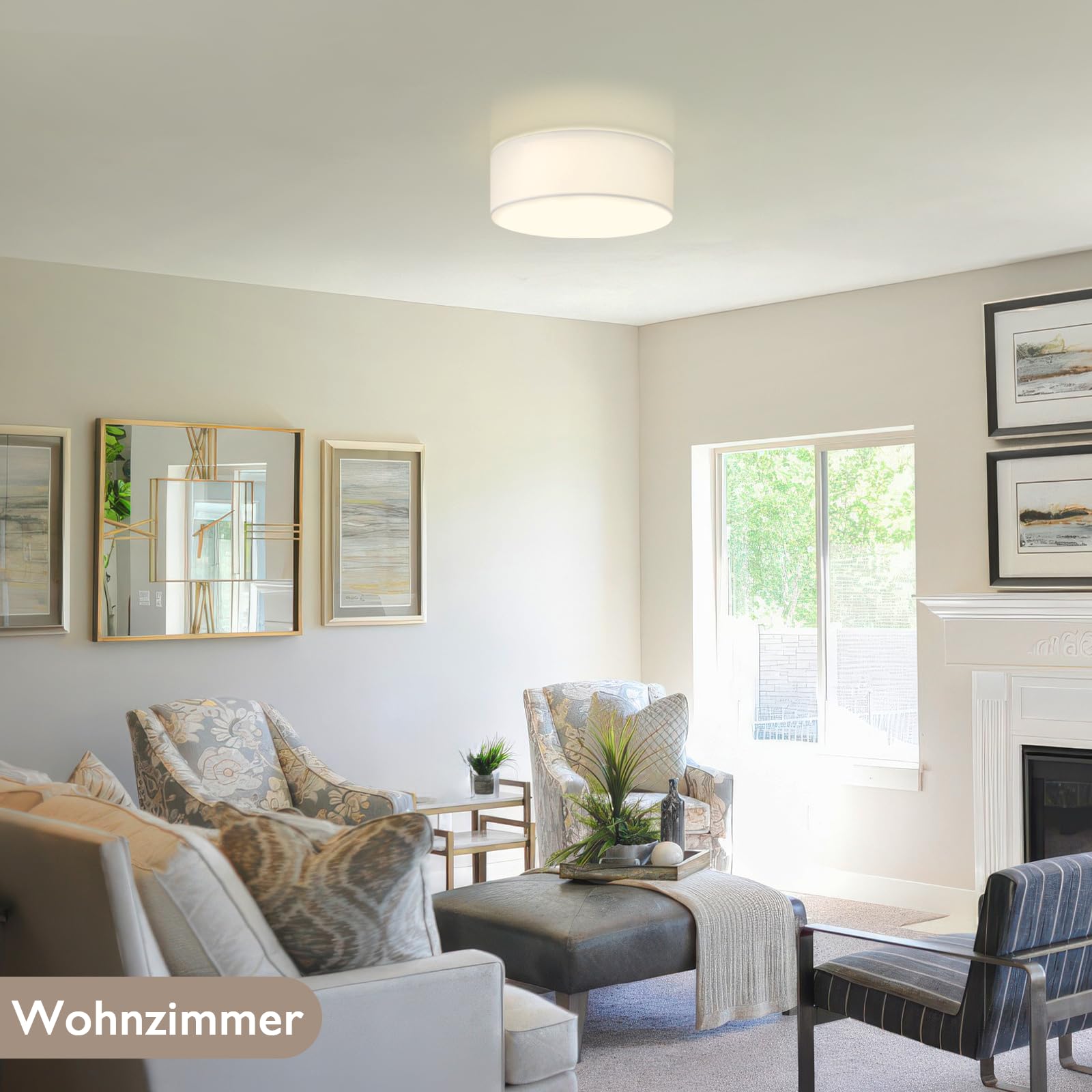 CALOKES Moderne Runde Stoff Deckenlampe Ø45cm mit 3 E27 Fassungen, Weiße Deckenleuchte für Wohnzimmer Schlafzimmer Küche Flur, Deckenbündige Deckenlampen, Ceiling Leuchte
