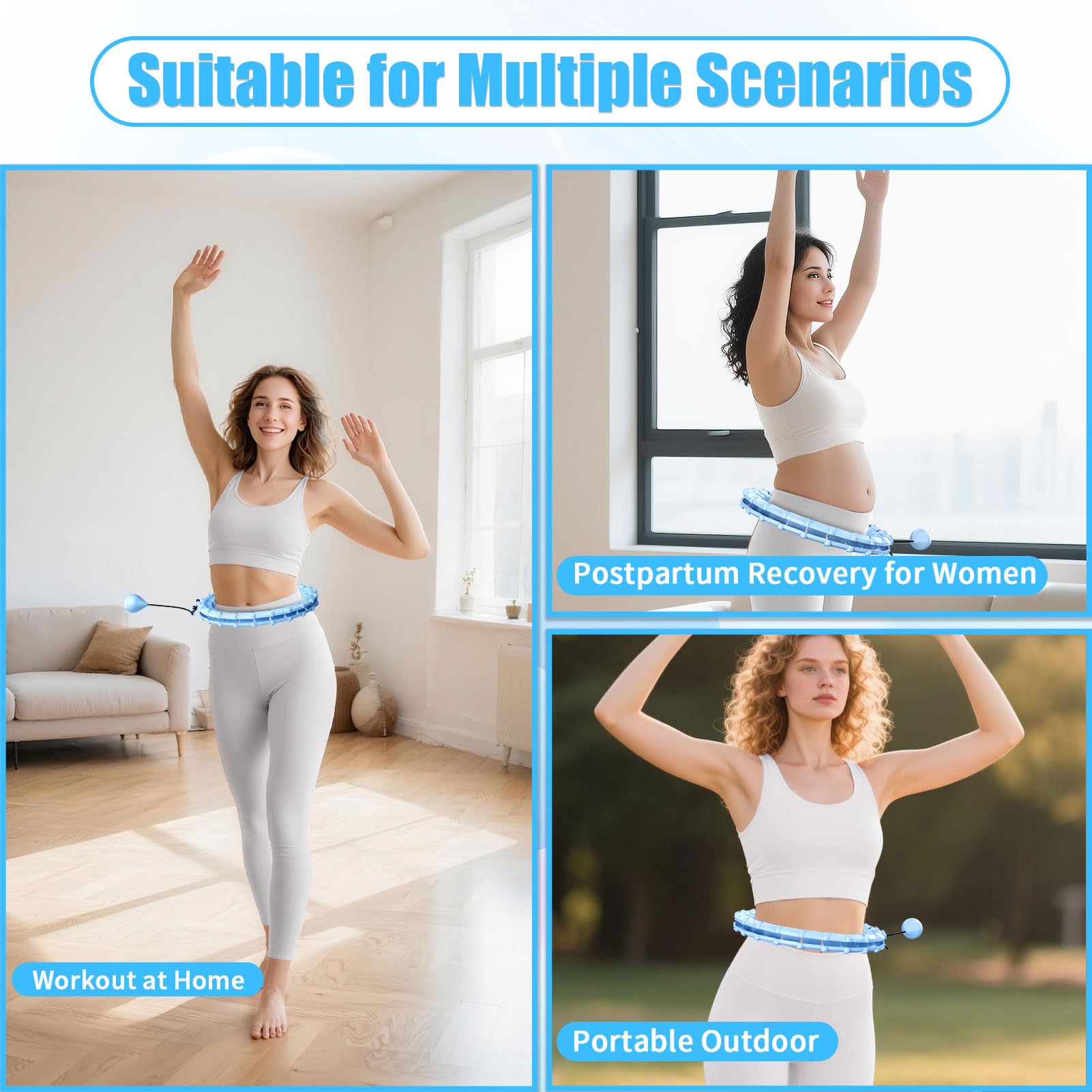 HOELLL Cerceau lesté réglable Amovible de 165,6 cm pour Perte de Poids pour Adultes, Cerceau de Fitness Silencieux avec 32 maillons, cerceaux d'exercice intelligents et Amusants pour Femmes et