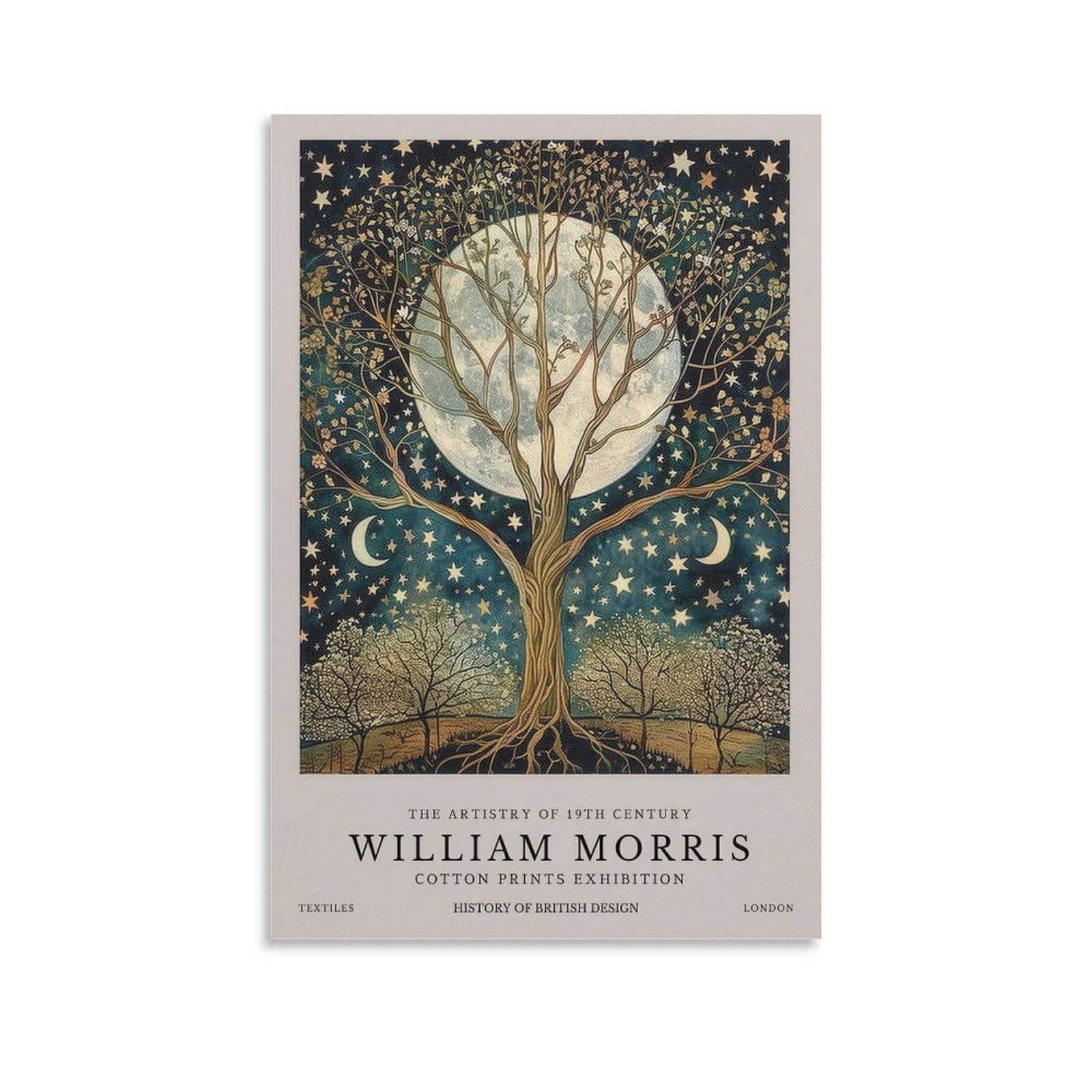 William Morris Star Moon Tree Floral Plant Poster Canvas Wall Art Farmhouse Gallery Aesthetic Room Decor For Bedroom Bathroom 08x12inch(20x30cm)