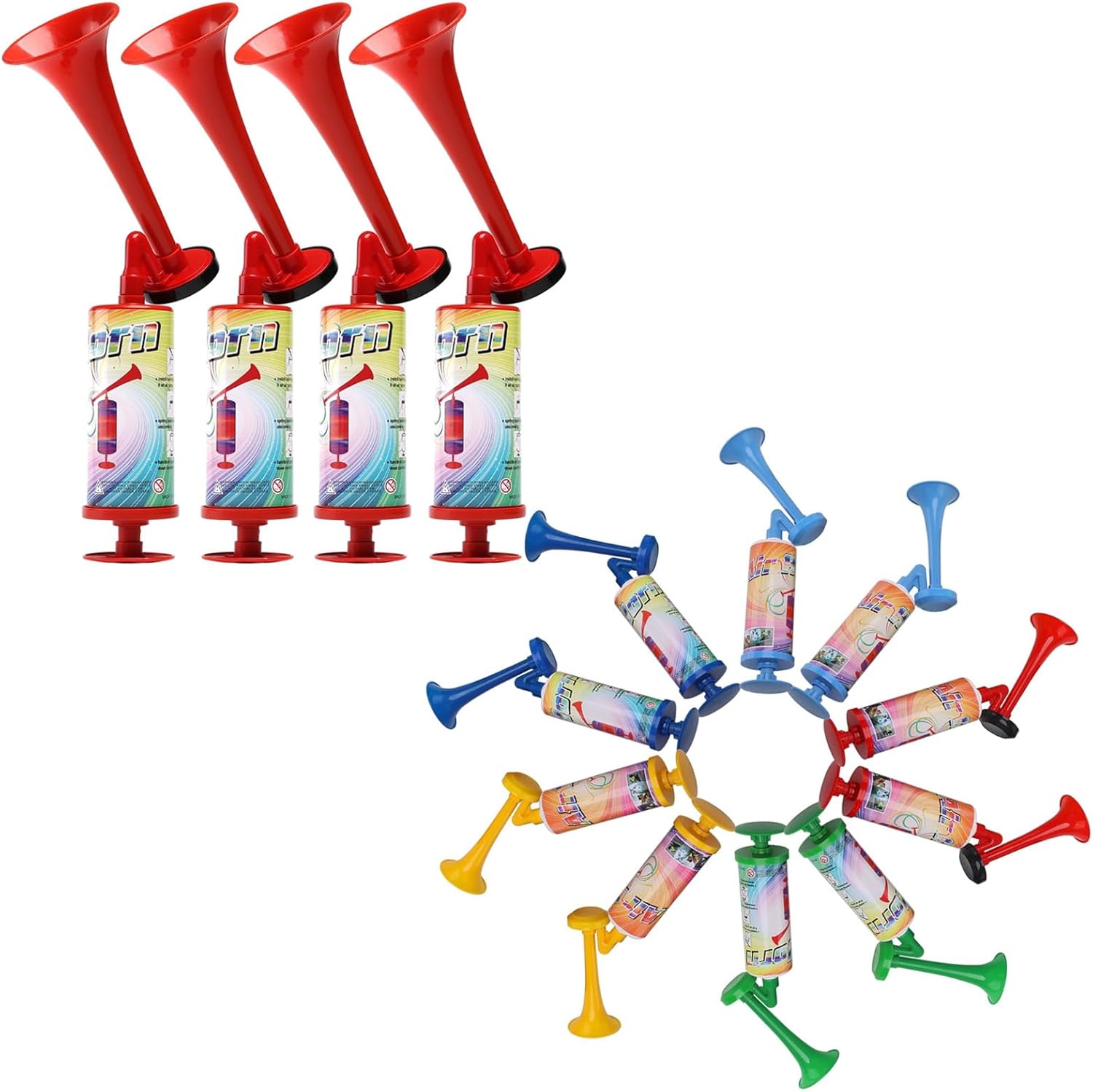 FARBIN Large ABS handheld horn 4PCS Portable Pump Air Horn for Sports Events Hiking Boating with mini handheld horn 10pcs