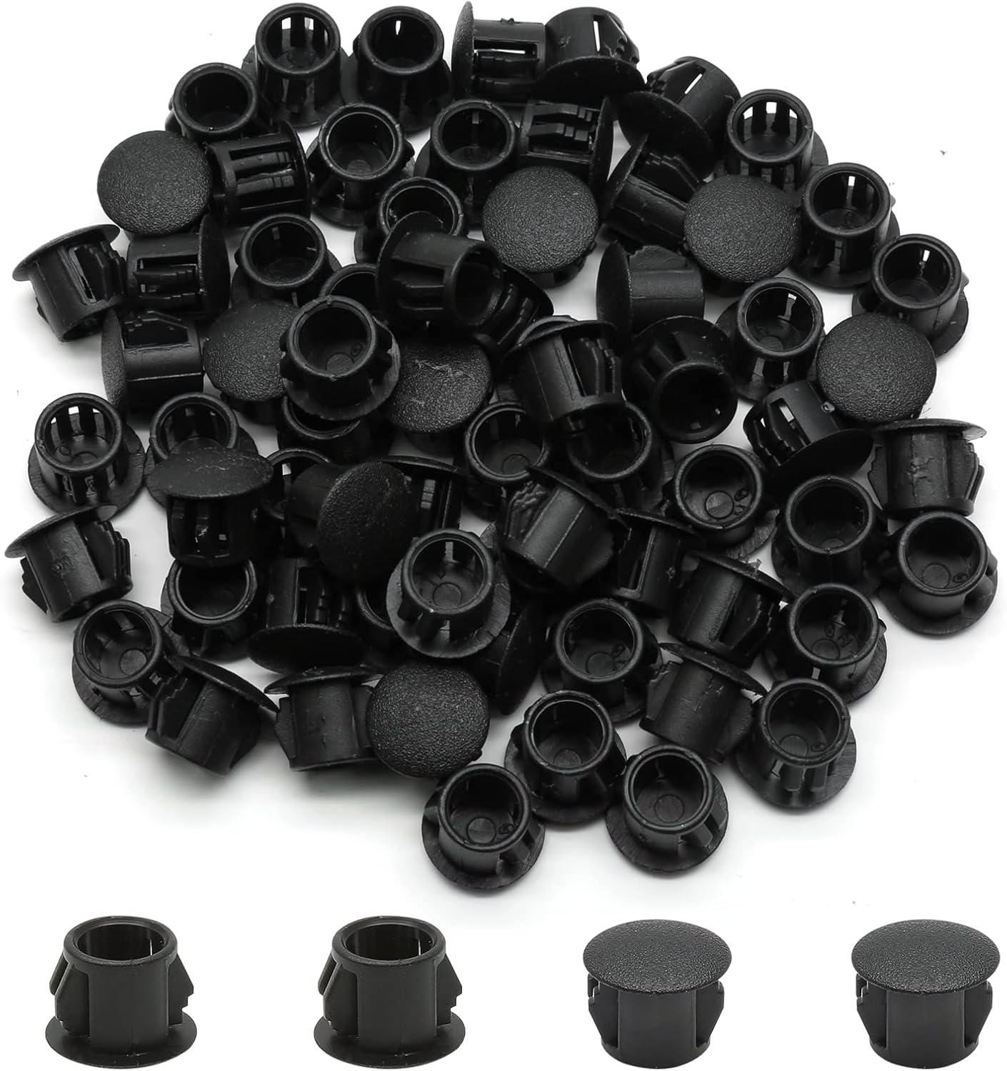 100PCS 5mm/0.19" White Hole Plugs Plastic Flush Type Hole Plugs Snap in Locking Hole Tube, Furniture Fencing Post Pipe Insert End Caps (White)