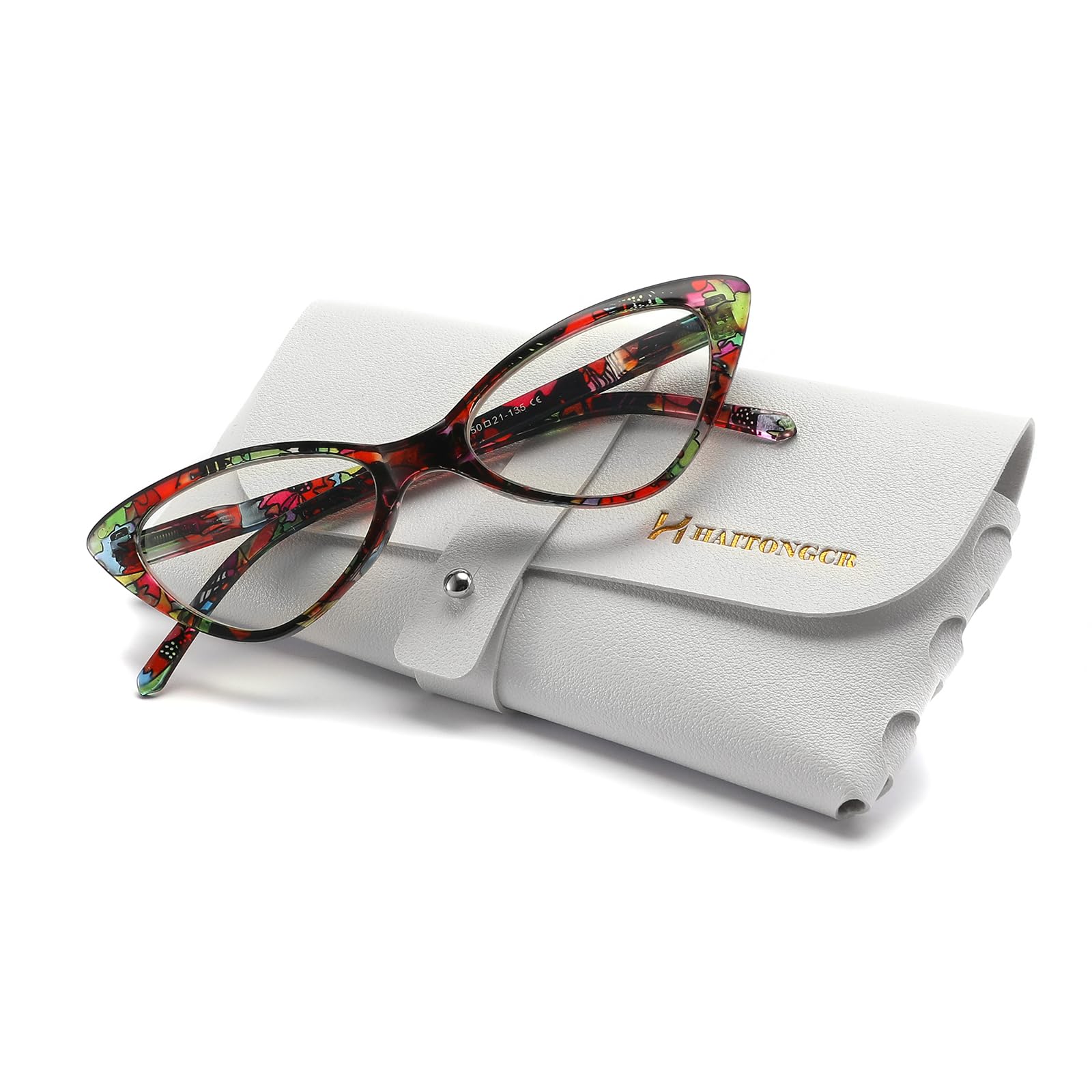 HAITONGCR Lady's Lightweight Cat-Eye Blue Light Blocking Reading Glasses for Women Crown Plain light R1110