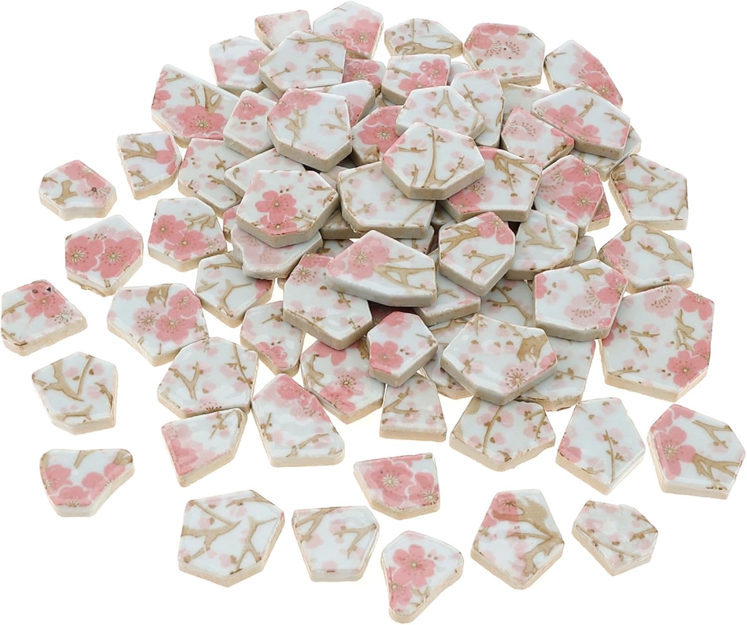 500g Ceramic Mosaic Tiles Irregular Broken Porcelain Pieces DIY Decoration Pink Flower Glazed Bulk Making Supplies Art Projects Making Home Kitchen Floor Pool Plates
