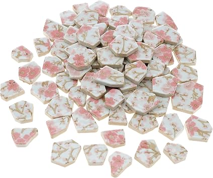 500g Ceramic Mosaic Tiles Irregular Broken Porcelain Pieces DIY Decoration Pink Flower Glazed Bulk Making Supplies Art Projects Making Home Kitchen Floor Pool Plates