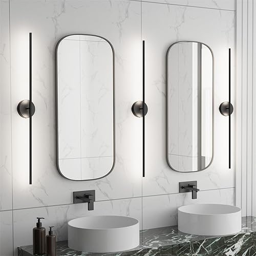Miniatura 5 de Moderna lámpara de tocador de baño de 40 pulgadas, 30 W, luz LED negra mate sobre espejo giratorio de 360 5000K