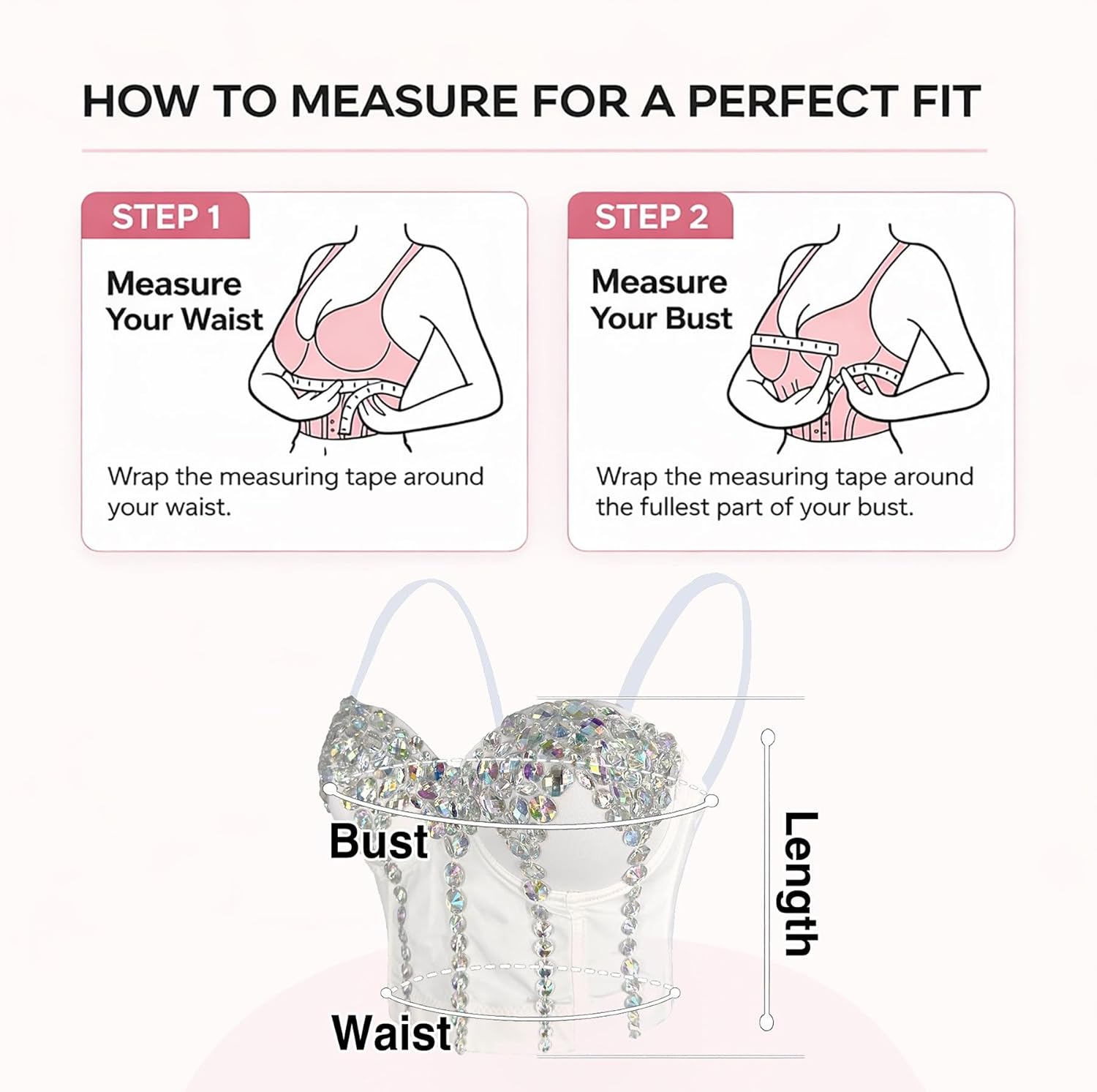 ELLACCI Women's Sexy Rhinestone Colorful Gem Acrylic Bustier Corset Top Bra White - Image 7