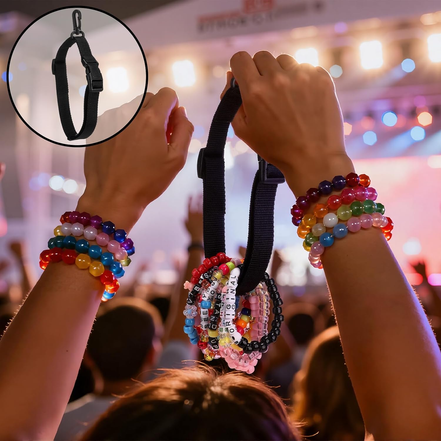 4 Pcs Kandi Bracelet Straps Kandi Cuff Rave Accessories Cargo Straps for Backpacks to Carry Bracelets at Raves Music Festivals EDM Life Party