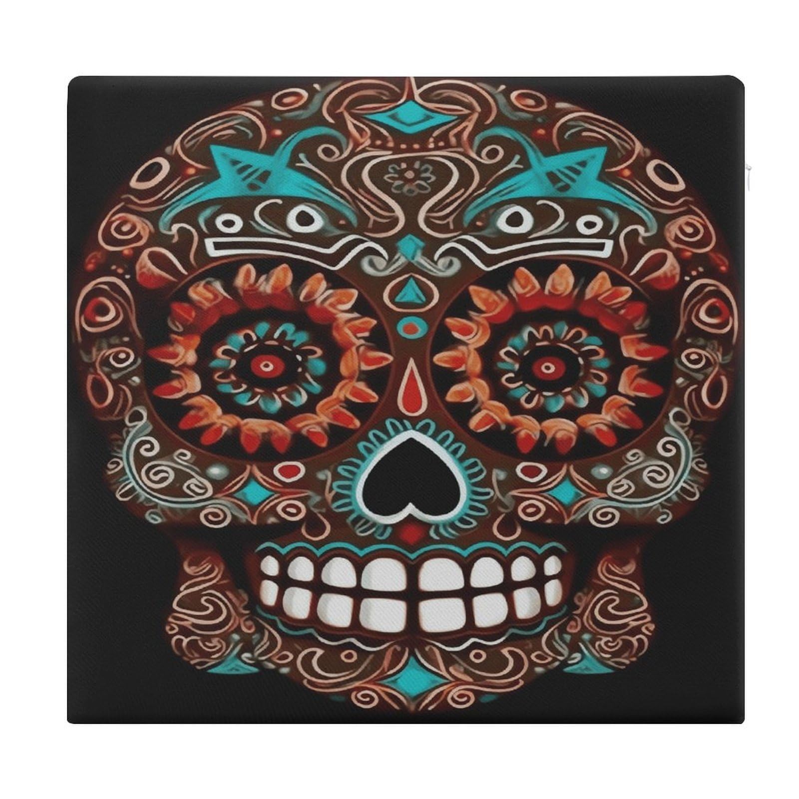Adfgyerh Style Sugar Skulls Day Of The Dead Cushions Memory Foam For Adults, Seat Cushion Chair Pads Soft, Square Pillows For Dining, Kitchen, Office, Patio Chairs