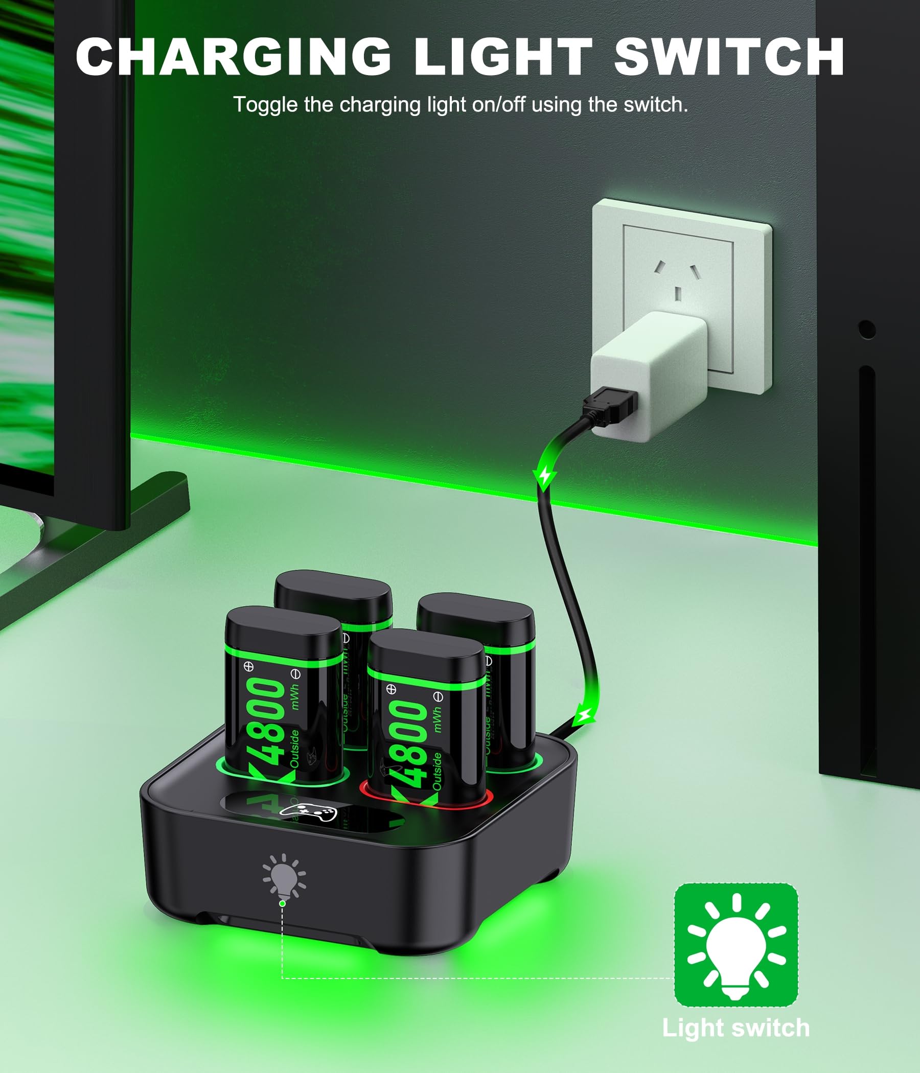 4 X 4800mWh Batteria Xbox Controller, Batteria Controller Xbox Ricaricabile Ricarica Rapida 2,5 Ore con Interfaccia Type-C per Xbox Series X/S/Xbox One/Xbox One S/X/Elite