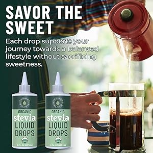 Organic Stevia Liquid Drops, 8 fl oz, Liquid Stevia Sweetener from Stevia Extracts, Zero Calorie Sweetener, Pure Stevia Liquid, Zero Carb Sweetner & Keto Sugar Substitute, 1800+ Servings