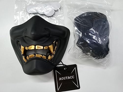 Miniatura 31 de AOUTACC Mascarillas de media cara Airsoft, monstruo demonio malvado, Kabuki, Samurai, Hannya Oni, máscaras protectoras de media cara, baile