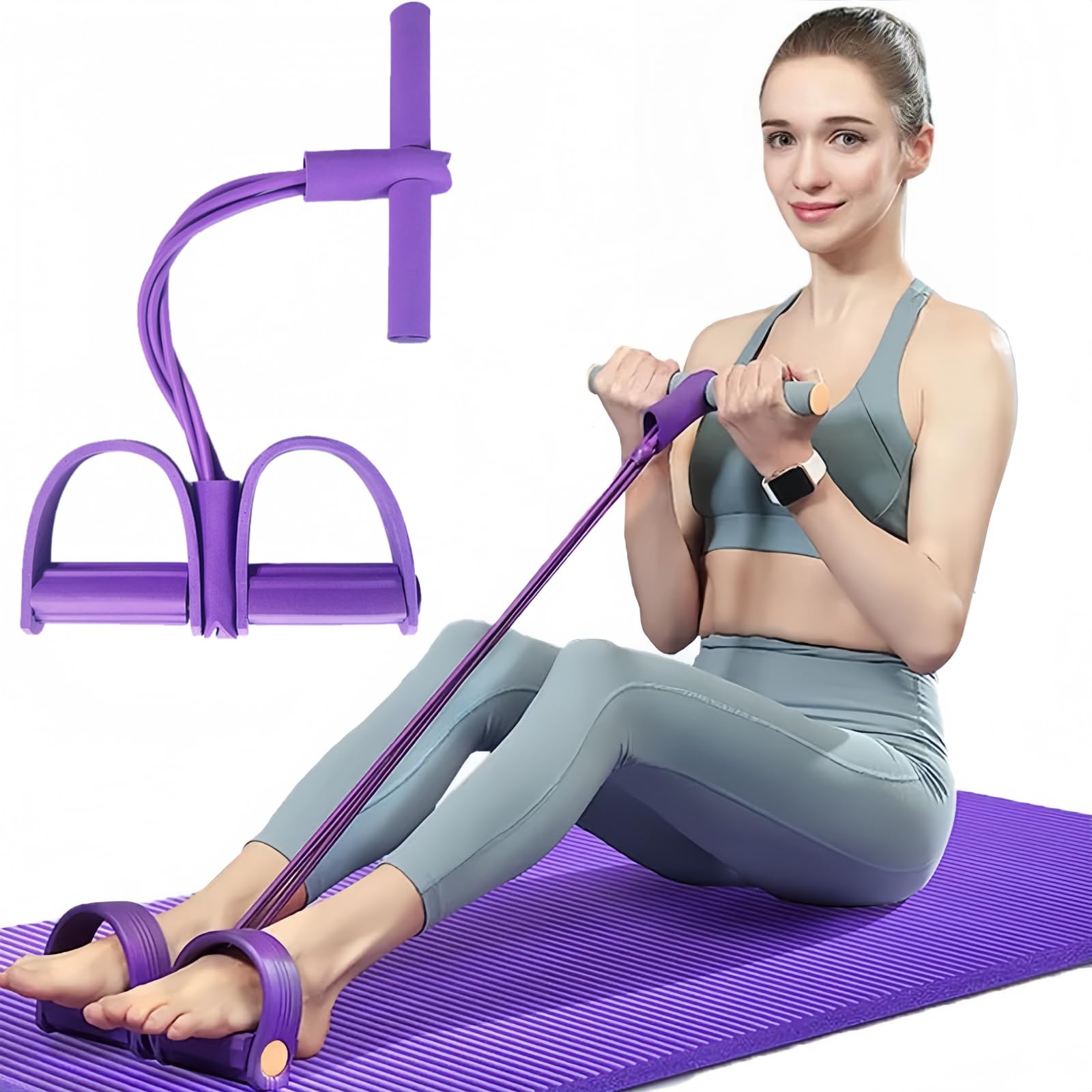 Foot Pedal Resistance Band Fitness Resistance Bands - 6 Tube Pedal Ankle Puller for Abdomen Waist Arm Leg Stretching Slimming Training (Pink)