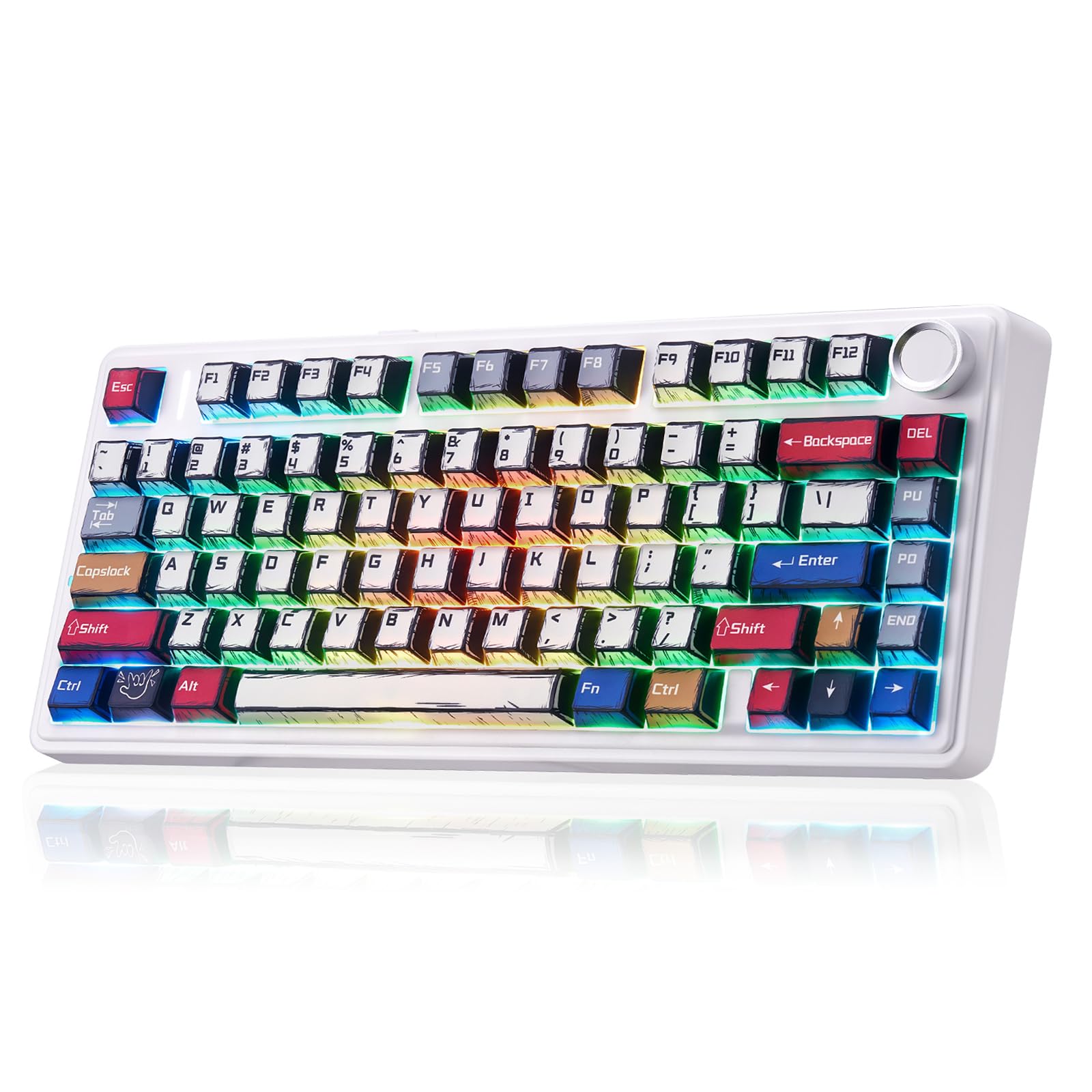 x Aula F75 Pro Mechanical Keyboard,75% Wireless Gaming Creamy Keyboard,Hot Swappable Custom Bluetooth Keyboard with Knob, BT5.0/2.4GHz/USB-C,RGB Backlit,Sounding-Switches PBT Keycaps (Manga Style)