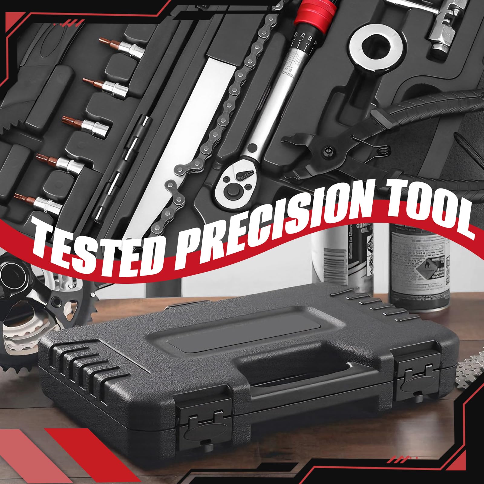 Werkzeugkoffer, 17-Teiliges Fahrrad Werkzeug Set aus Hochwertigem Stahl mit Drehmomentschlüssel Fahrrad 5–25 Nm Tragbares Reparaturset mit Ergonomischer Griff Werkzeugkasten für MTB Rennrad Gravel