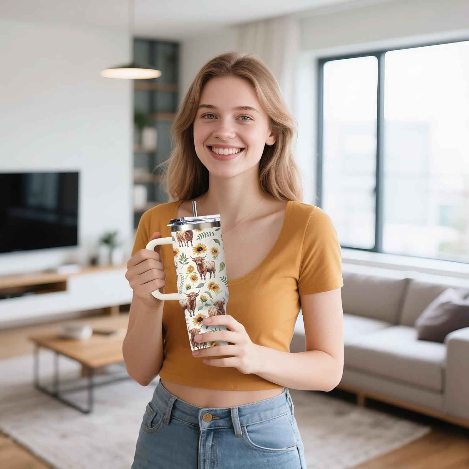 Highland Cow Gifts - Yak Tumbler 30oz with Handle and Straws, Leak-proof, Stainless Steel Insulated Coffee Mugs for Western Farm Lovers Cups, Highland Cows Drinking Water Bottle - Image 7