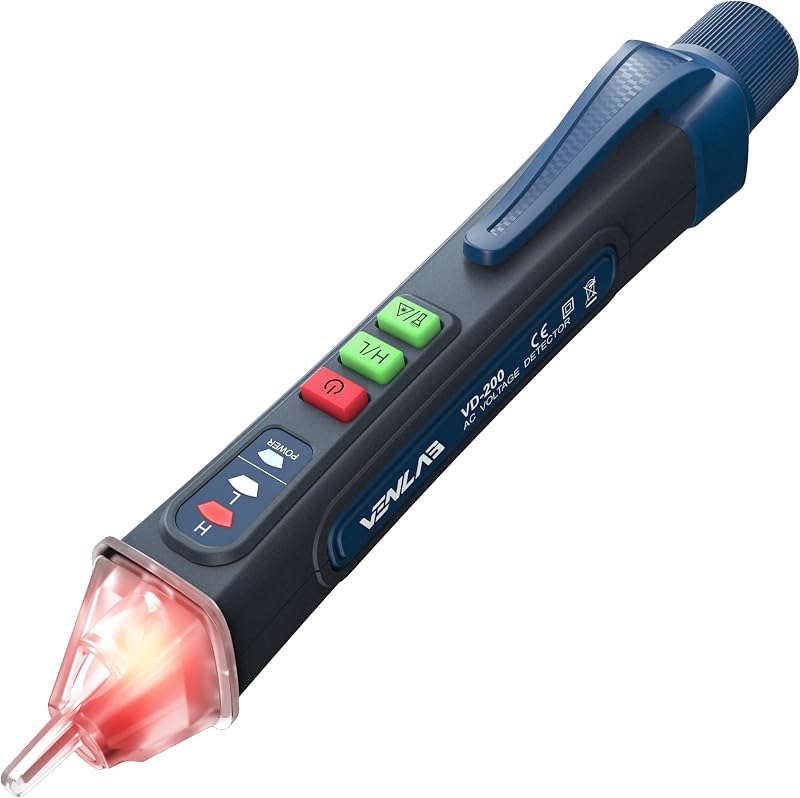 Probador de voltaje VENLAB, detector de voltaje sin contacto, probador de circuito, detector de voltaje de doble rango 12V-1000V/48V-1000V, probador de cable activo con alarma y linterna, probador eléctrico con pantalla LCD