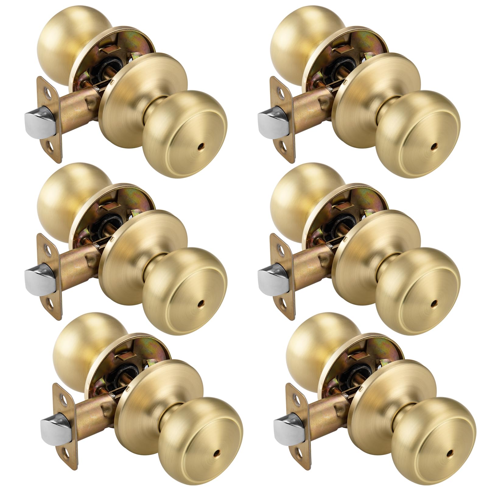 Photo 1 of NCSEN 6 Pack Gold Door Knobs,Interior Door Knob with Lock,Coastal Style Satin Brass Door knob for Privacy and Bedroom