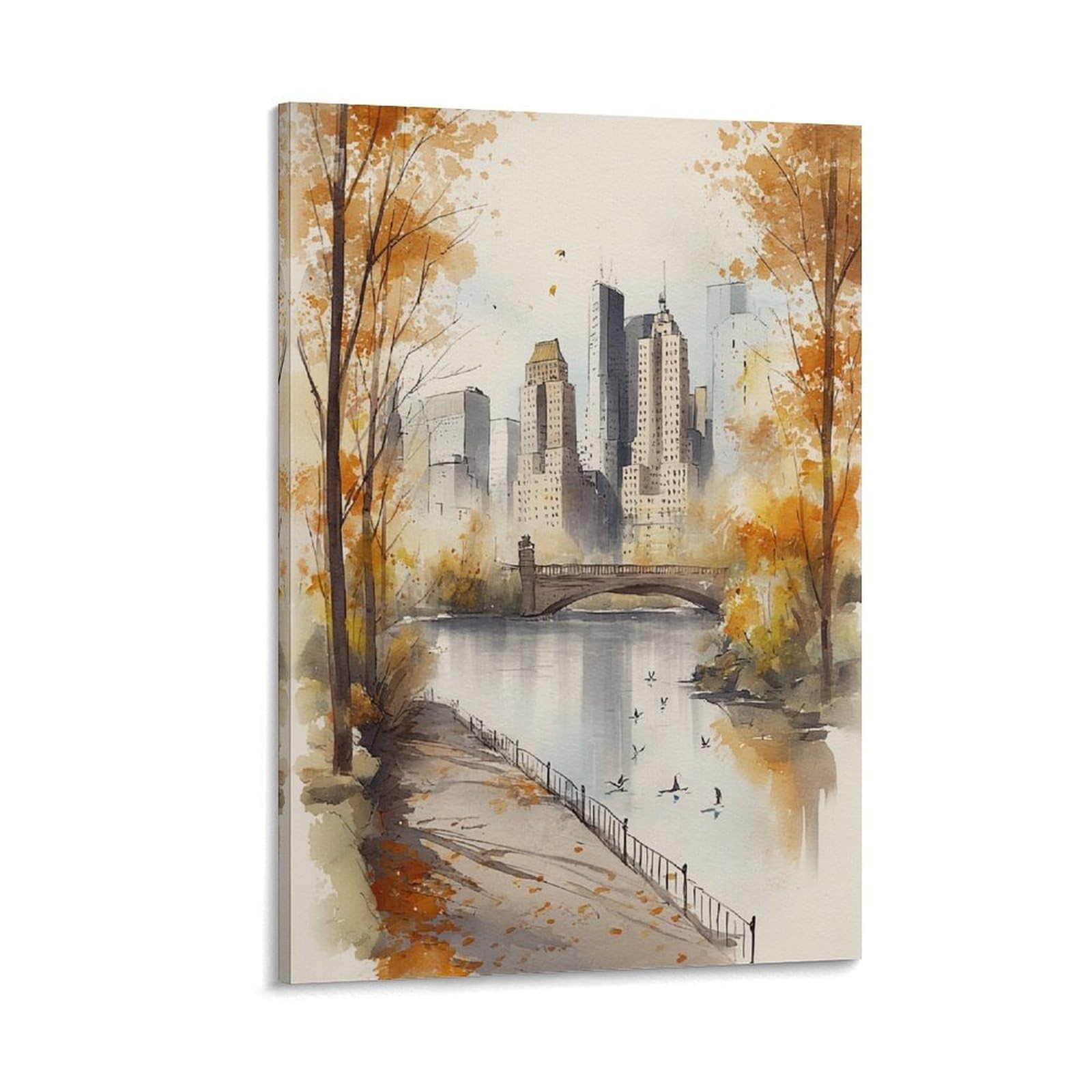 LCYNNH Central Park Watercolor Print New York Winter Scene 20x30inch(50x75cm) Print Home Bedroom Office Living Room Decor Canvas