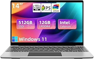 jumper 14 Inch Laptop, 12GB LPDDR4 RAM 512GB SSD, Intel Celeron Quad-Core Processor, Windows 11 Computer with FHD IPS Screen, UHD Graphics 600, 5G+2.4G WiFi, Dual Speakers, USB3.0, Webcam, Slim.