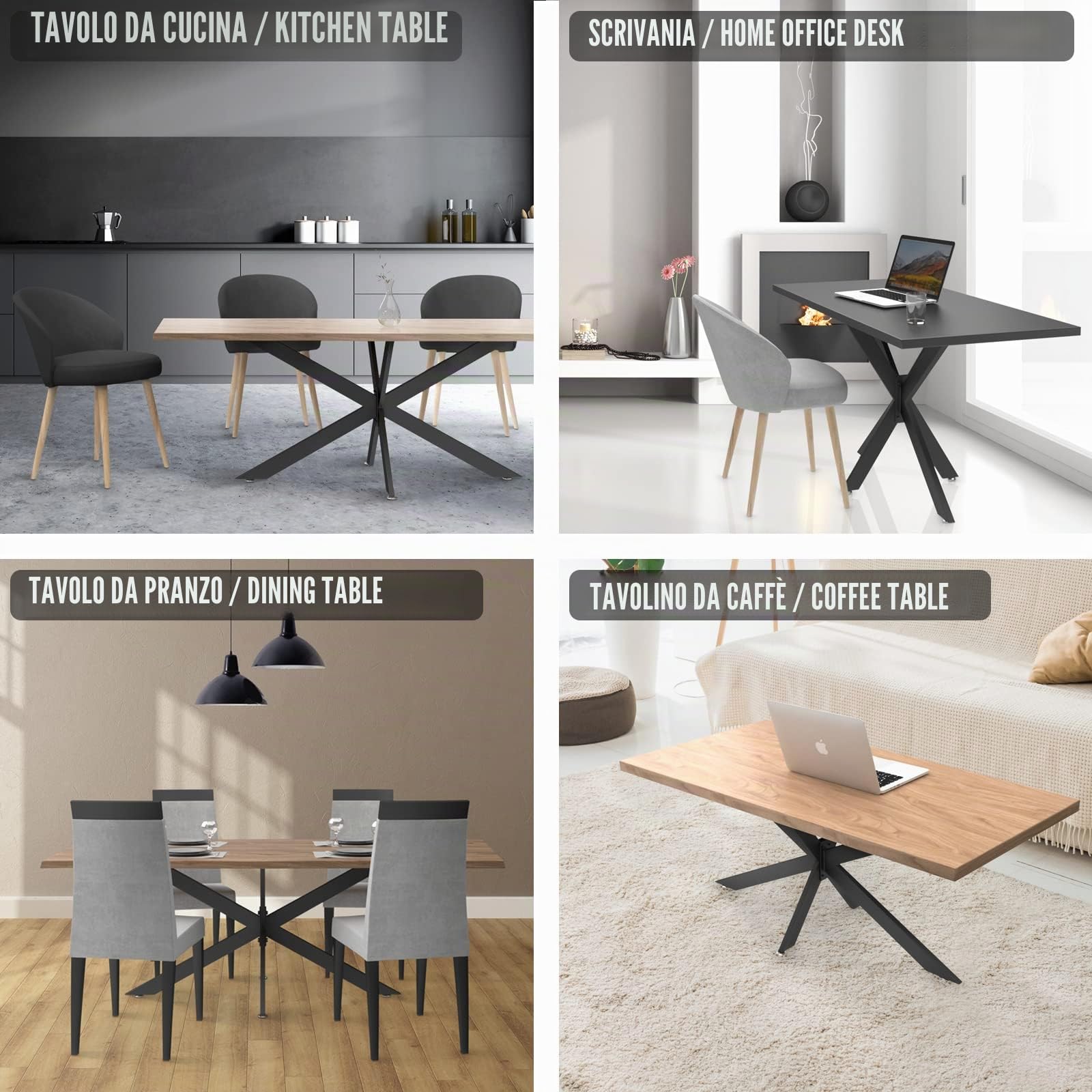 MIADOMODO® Gambe per Tavolo - in Acciaio, 150x78x70 cm, Stile Spider Industriale con Viti, Nero - Base per Tavolo, Piedini, Piedi Tavolino Basso, in Ferro, da Salotto