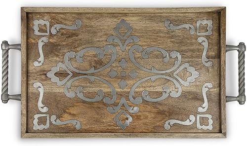 Miniatura 2 de GG Bandeja de cama de madera y metal, otra decoración, 3.25 pulgadas de largo x 15 pulgadas de ancho x 9.25 pulgadas de alto, marrón claro