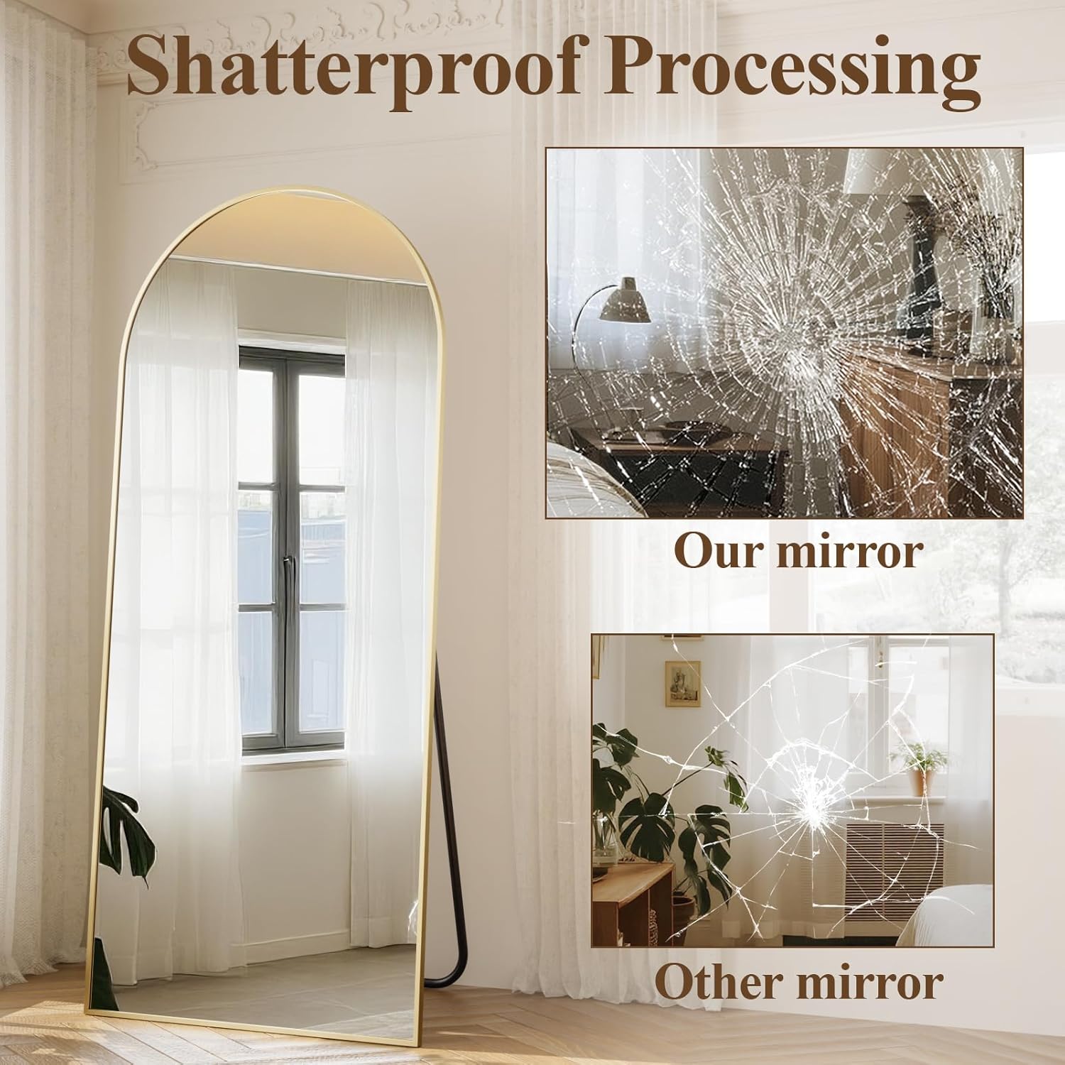 Full Length Mirror 56"x21" - Arched Floor Standing Body Mirror with Aluminum Frame,Leaning Hanging for Bedroom Cloakroom Living Room Gold