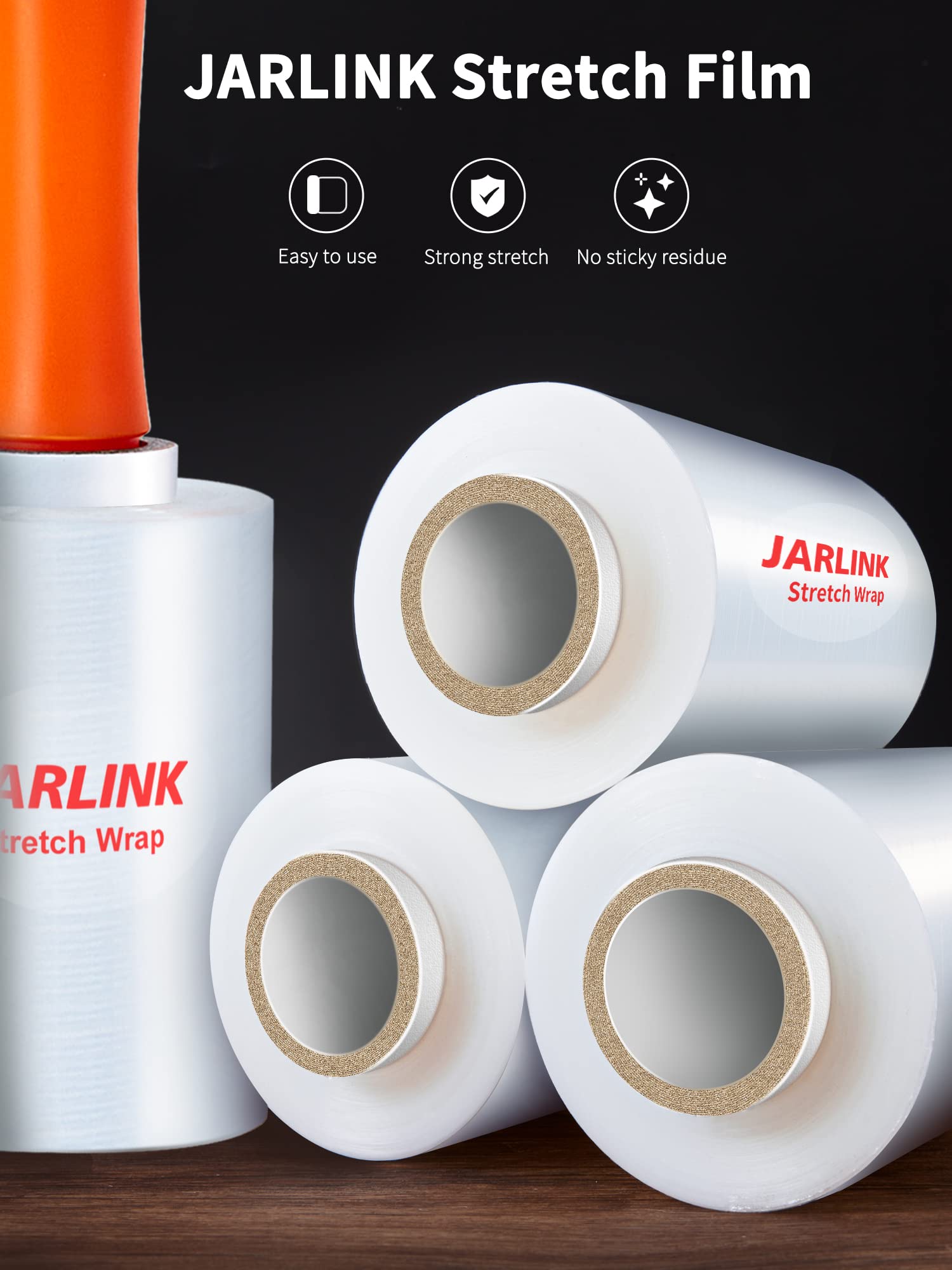 JARLINK Confezione da 4 rotoli di pellicola di plastica con manici in plastica, spessore 60 gauge, 5 "x 1000 piedi", resistenza industriale estensibile fino al 500% per spostamento, imballaggio,