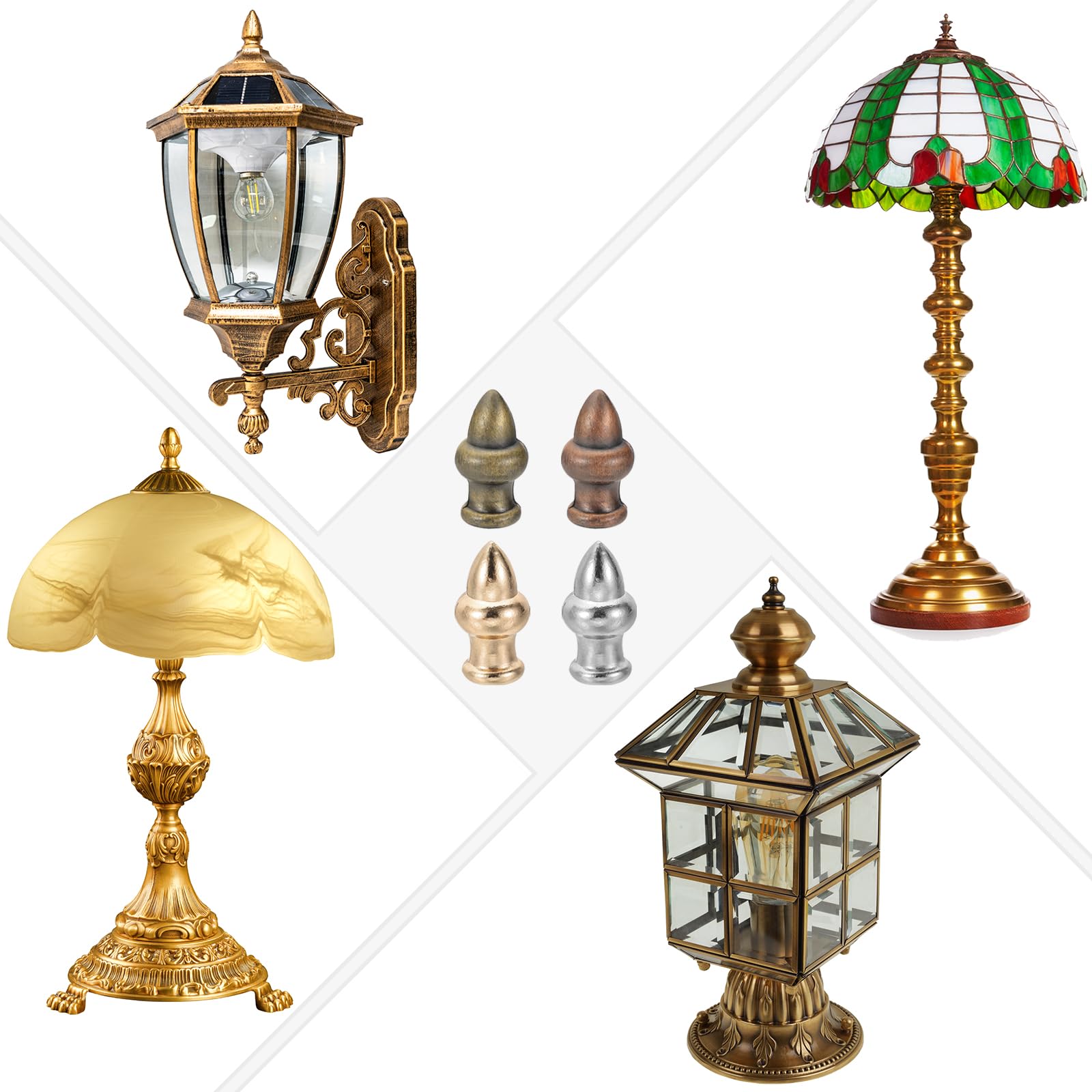 PATIKIL 36 x 20mm Pomelli Cappucci per Lampade, 2 Set Solidi Cappucci a Vite Decorazione Superiore Paralume con Adattatore Riduttore Ottone per Lampade Tavolo e Terra, Bronzo