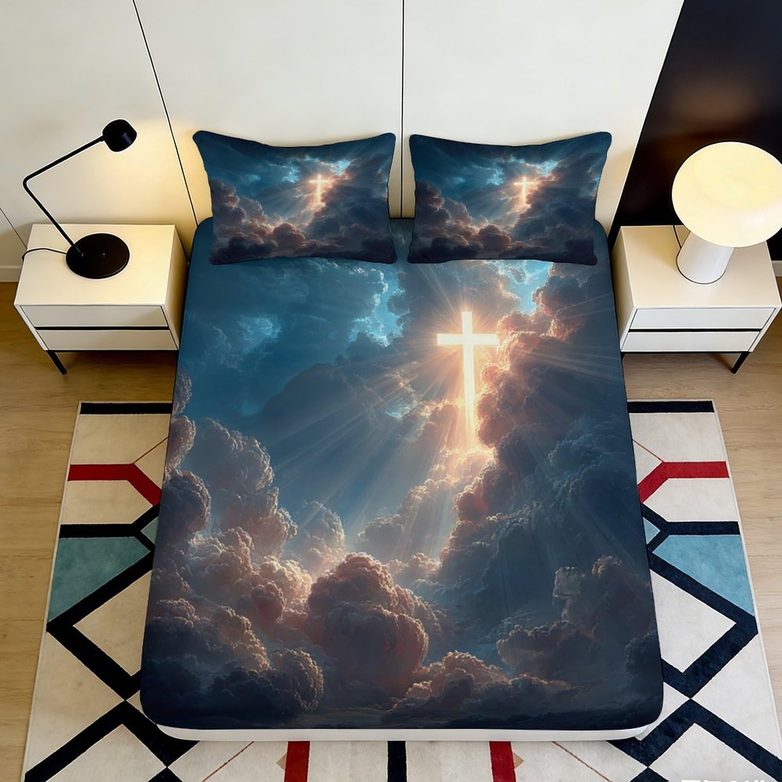 3D Printed Cloud Sky Fitted Sheet Microfiber Deep Pocket Non-Slip Cloud Mattress Fitted Cover Bed Wrap Washable for Bedroom 200x200x25cm 90x200x25cm