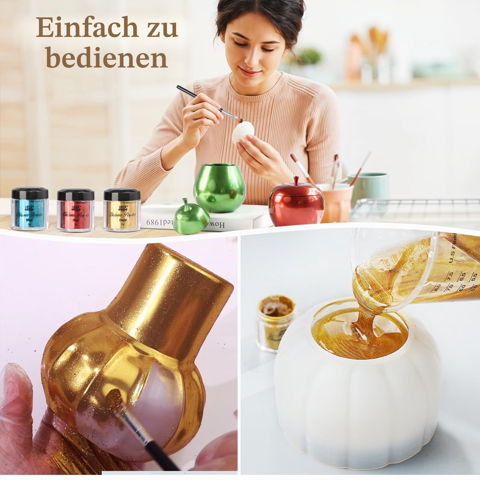 LET'S RESIN Chrome Powder, 10 Farben Metallic Epoxidharz Farbe, Farbpigmente für Gießpulver