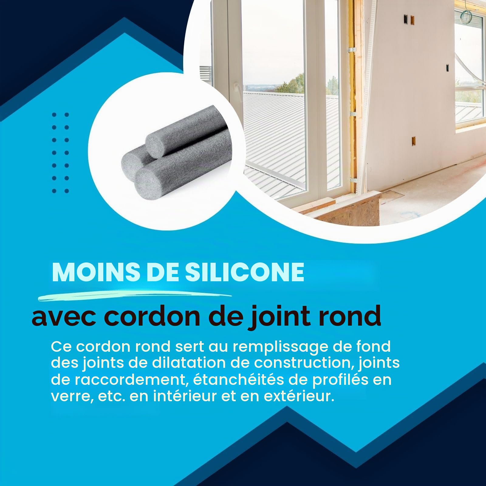 Cordon rond en PE Cordelette de joint Cordon de remplissage Profilé de remplissage de joint Cordon de fond de joint Cordon d'étanchéité Cordon de bourrage (Ø 20mm x 10m)