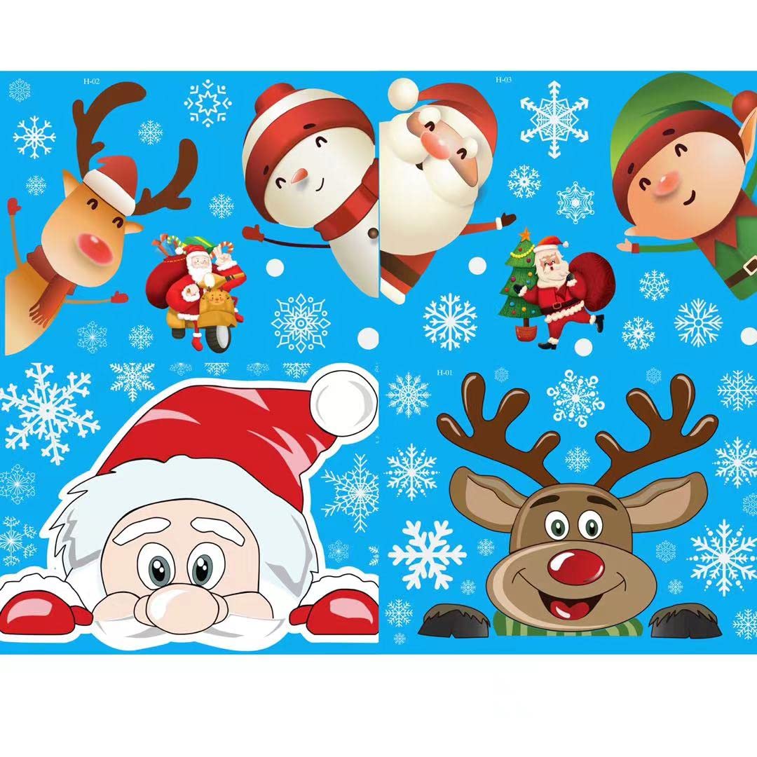 amolune12sheets Christmas Window Clings Stickers for Glass Snowflake Reindeer Santa Claus Window Stickers for Christmas Window Descoration, Cute Snowman