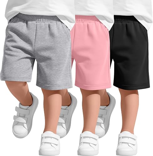 Halfchet 3 Pack Toddler Boys Sweat Shorts, 3-Color, 4T