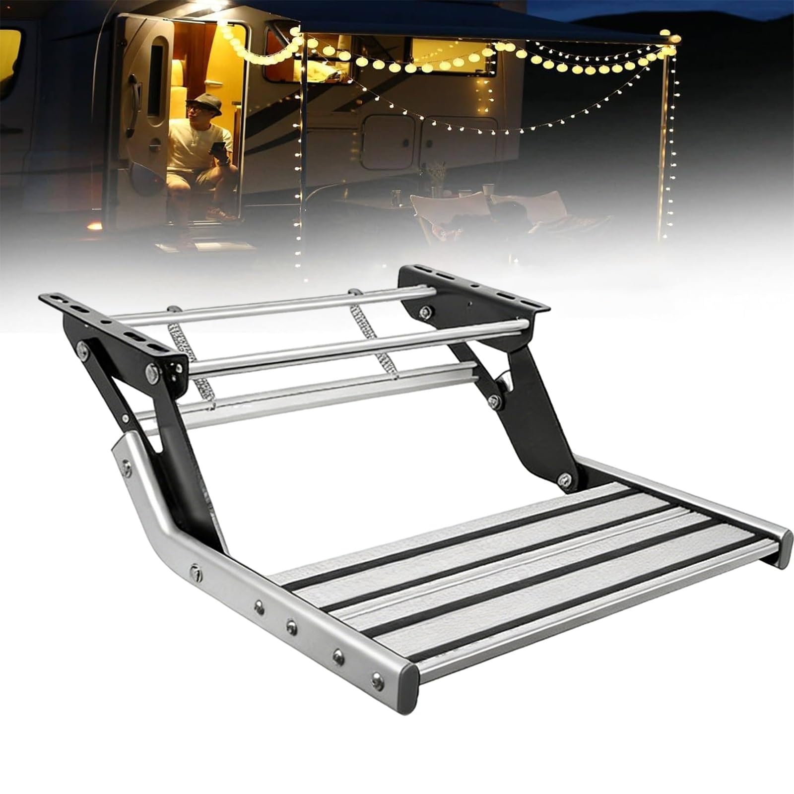 Peldaño Plegable Manual Sólido, Sin Herramientas - Montaje Manual Fácil, Soporta 200KG. Peldaño Ancho Antideslizante De Aluminio. Puede Recibir Iluminación LED(Without LED lights,Single layer)