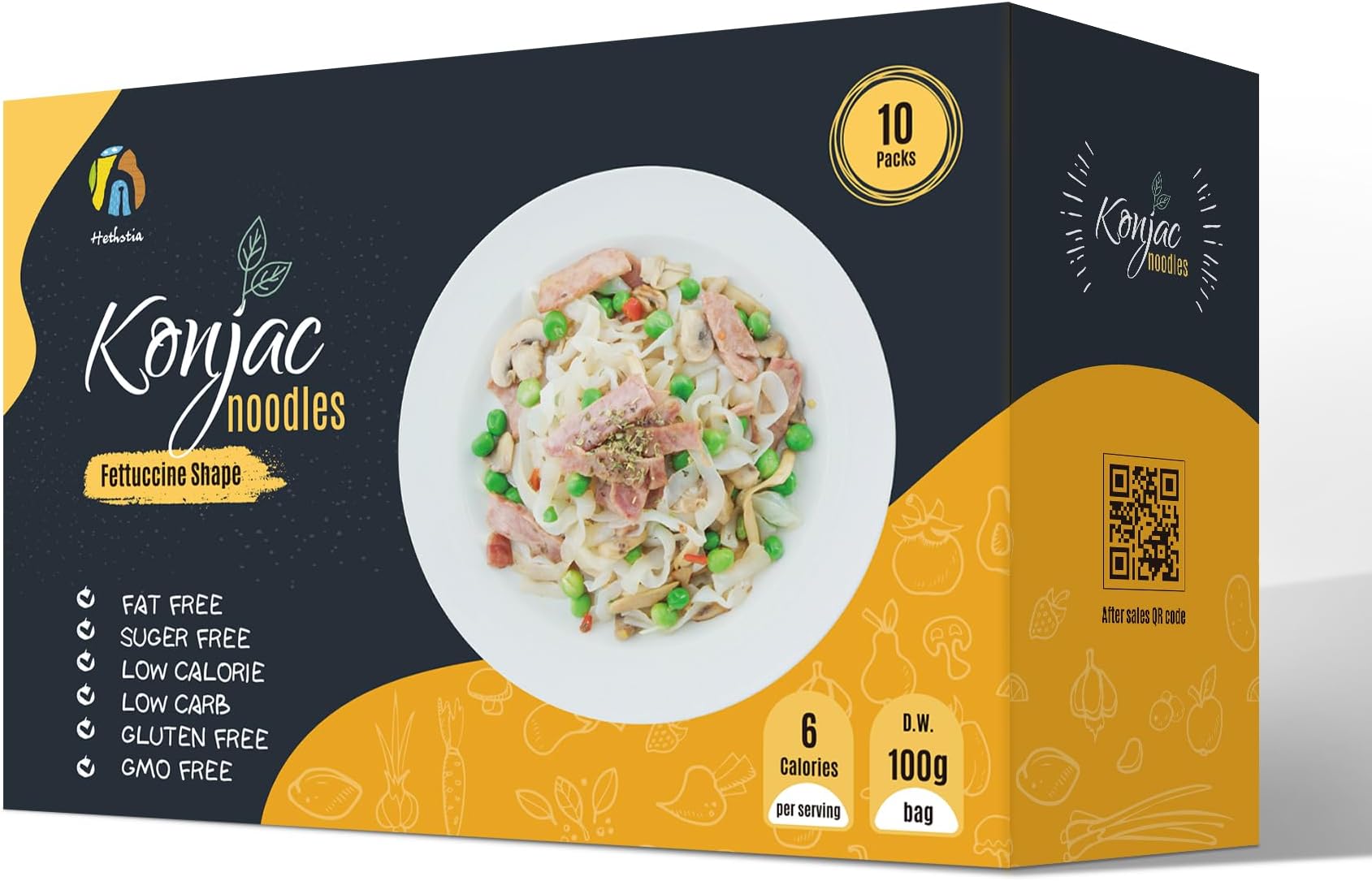 Hethstia Konjac Noodle Low-Carb Fettuccine Shirataki Noodles Keto Low Calorie Pasta Gluten Free, Vegan, Paleo-Friendly (5 oz, 10-Pack)
