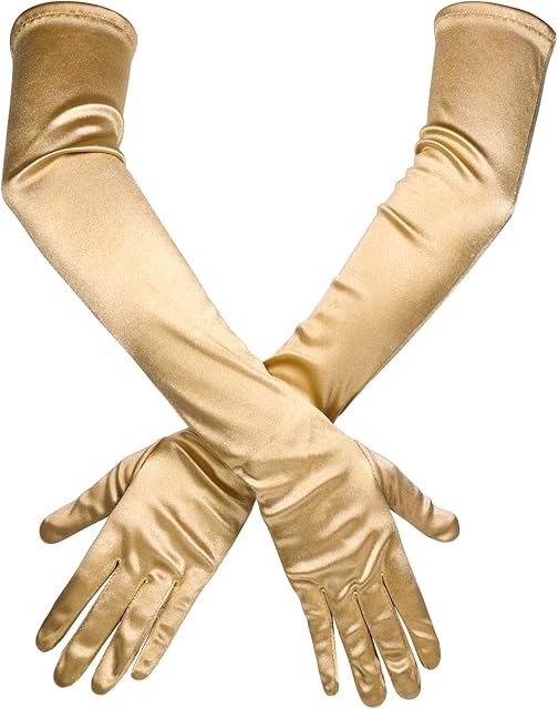 SAVITA Long Elbow Satin Gloves, Stretchy Long Gloves 21inch 1920s Opera Gloves Evening Dancing Party Glove for Women