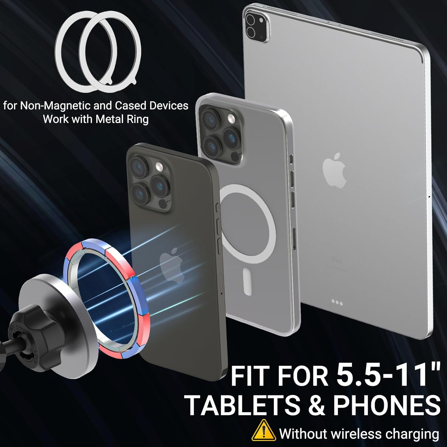 Vacuum Suction Cup Magnetic Phone Mount for Truck Windshield Dashboard, Fit for 4.7-11" Device, Heavy-Duty 360° Adjustable Metal Arm, Compatible with iPhone 16 15 14 Pro Max, iPad, Galaxy Tabs