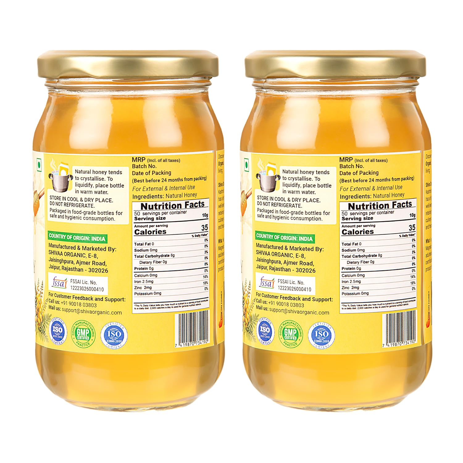 Shiva Organic Raw Kashmiri Acacia Honey 35.27 oz (1000g) – Pure Unrefined Unfiltered Wild Blossom Nectar | Vegan Gluten Free Kosher Glass Jar Sweetener