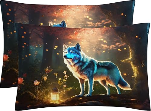 Miniatura 2 de OmErsa Wolf Duvet Cover Twin Size Set, Animal Forest Bedding Bedroom Decor, Comforter Cover & 2 Pillowcases 3 Pieces, Home Collection Quilt Cover