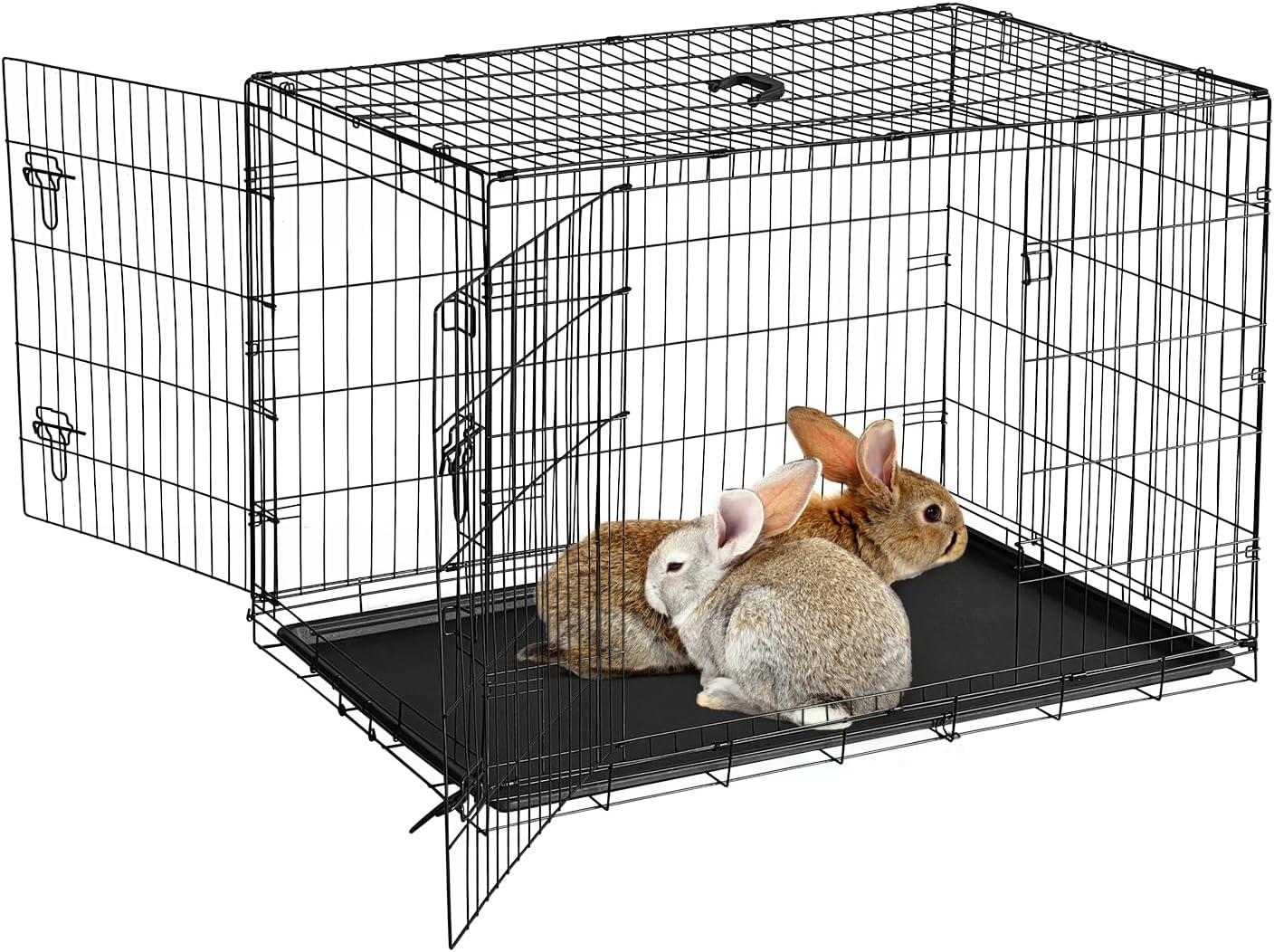 GarveeLife Rabbit Cage, Portable Rabbit Carriers with Slide Out Tray, Top & Front Door, Folding Small Critter Carriers Cage for Bunny, Ferret, Chinchilla, Cat, Rat (48Inch)