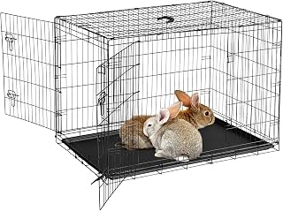 GarveeLife Rabbit Cage, Portable Rabbit Carriers with Slide Out Tray, Top & Front Door, Folding Small Critter Carriers Cage for Bunny, Ferret, Chinchilla, Cat, Rat (48Inch)