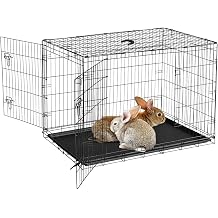 Portable Rabbit Cage with Slide Out Tray and Folding Design, Easy-Clean Leak-Proof Tray, Reinforced Steel Construction, Double Door Safety Latches,for Bunny, Ferret, Chinchilla, Cat, Rat