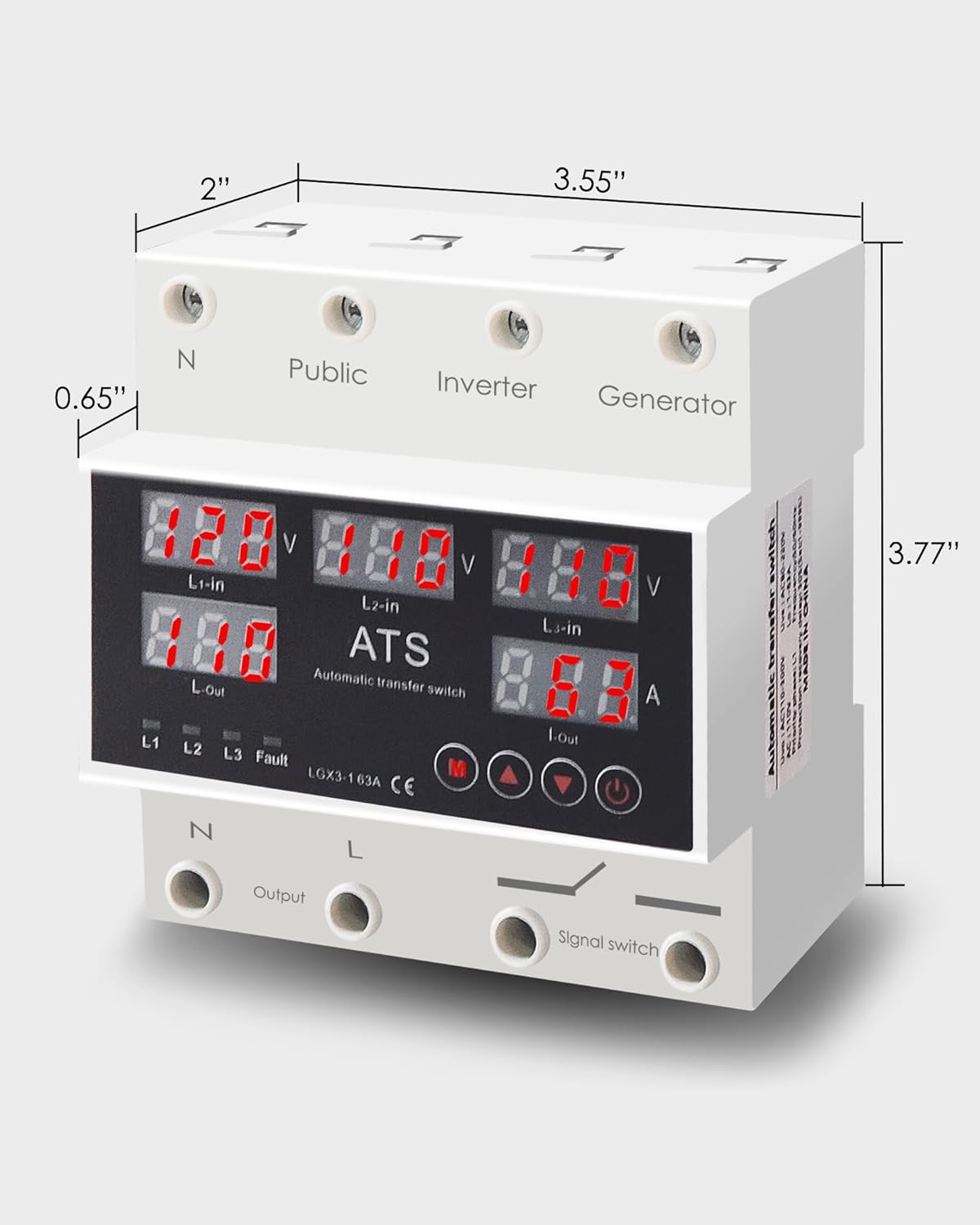 Automatic Transfer Switch for Generator Inverter, 110V 63A Adjustable Voltage Protector with LED Display, Overcurrent Overvoltage and Undervoltage Protections