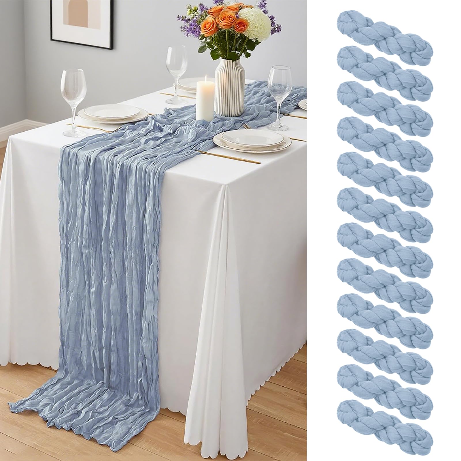 Gauze Table Runner - 21.5x120 Dusty Blue